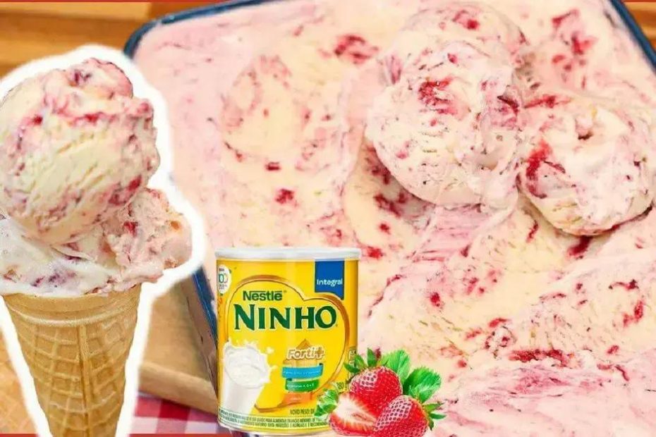 sorvete de leite ninho com morango
