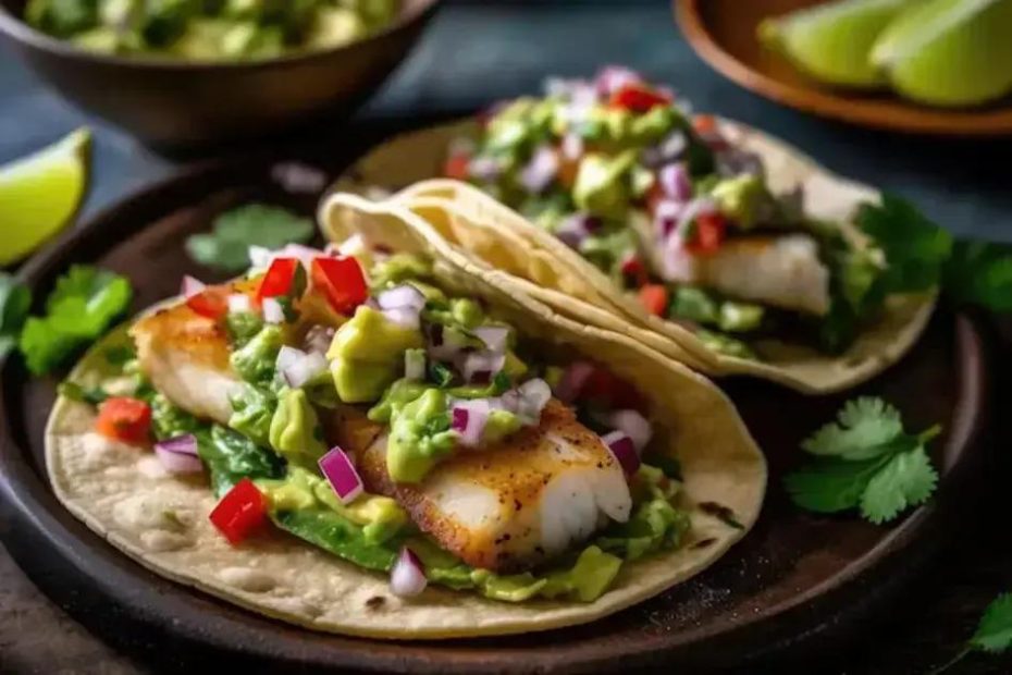 A palavra chave para o artigo é Tacos de Peixe Grelhado com Salsa de Abacate.
