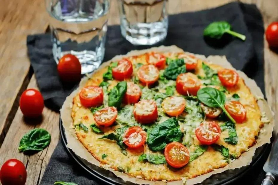pizza de couve-flor com vegetais